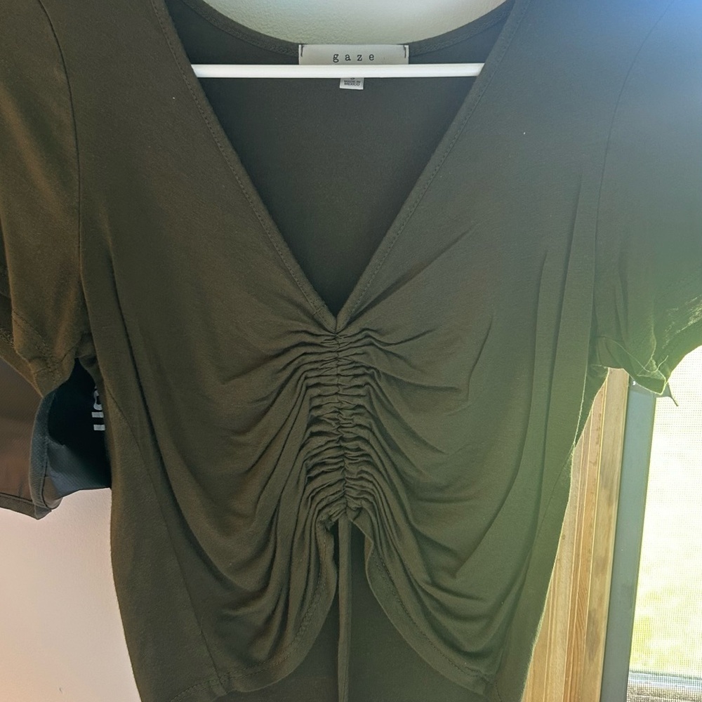 Gaze Deep Olive Ruched Blouse